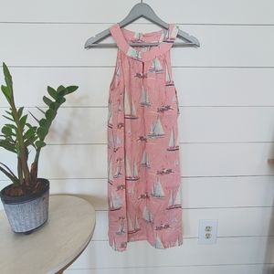 St. Tropez West Sleeveless Linen Dress Pink With Sailboats - M - 100% LINEN